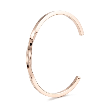 Ion Plating(IP) 304 Stainless Steel Cuff Bangles, Twist Open Bangles, Rose Gold, Inner Diameter: 2-1/4 inch(5.7cm)