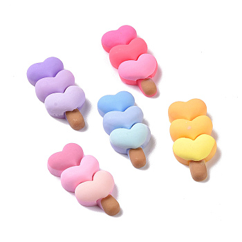 Cute Opaque Resin Cabochons, Ice Cream with Heart, Imitation Food, Mixed Color, 32x15x8mm