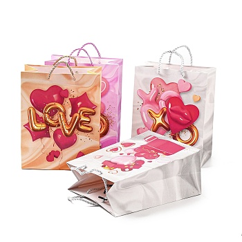 4 Colors Valentine's Day Love Paper Gift Bags, Rectangle Shopping Bags, Wedding Gift Bags with Handles, Mixed Color, Balloon, Unfold: 23x18x10.3cm, Fold: 23.3x18x0.4cm