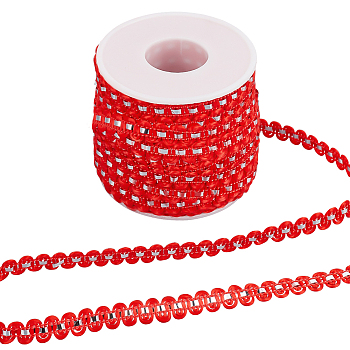 25M Metallic Yarn Lace Ribbons, Jacquard Ribbon, Garment Accessories, Red, 1/4 inch(8mm)