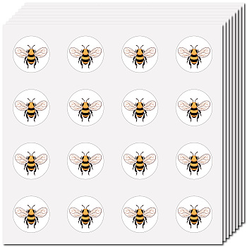 8 Sheets Plastic Waterproof Self-Adhesive Picture Stickers, Round Dot Cartoon Decals for Kid's Art Craft, Bees, 150x150mm, Sticker: 25mm