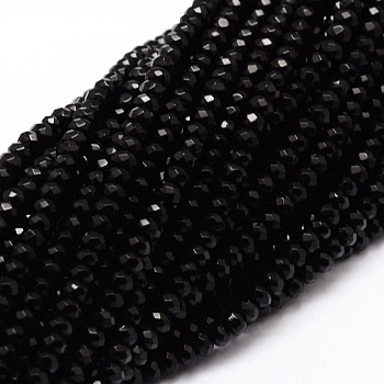 Dyed Natural Malaysia Jade Rondelle Beads Strands, Faceted, Black, 4x2~3mm, Hole: 1mm, about 115pcs/strand, 14 inch