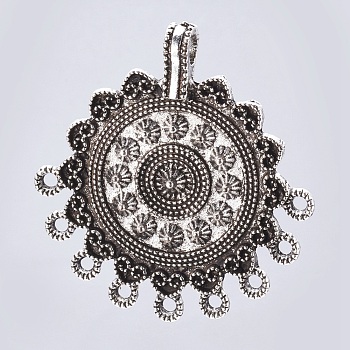 Tibetan Style Alloy Chandelier Components Links, Flat Round, Antique Silver, 42x39.5x3.5mm, Hole: 2mm and 4mm