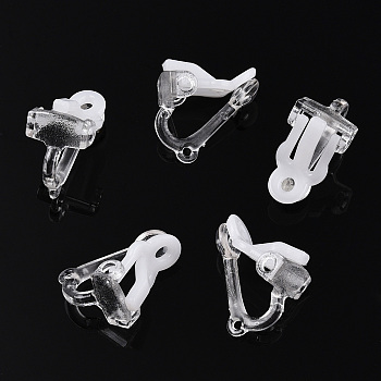 Plastic Clip-on Earring Findings, with Loops, Clear, 17x9x13mm, Hole: 1mm and 1.8mm