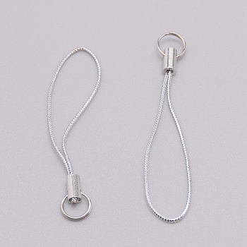 Polyester Cord Mobile Straps, with Platinum Plated Iron Findings, Silver, 5.6cm