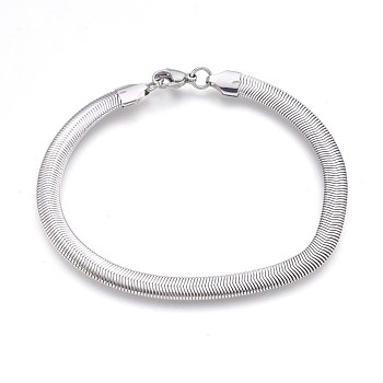 304 Stainless Steel Herringbone Chain Bracelets, with Lobster Claw Clasps, Stainless Steel Color, 8-1/4 inch(21cm), 6x2.5mm
