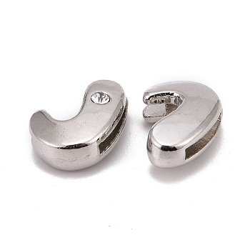 Letter Slider Beads for Watch Band Bracelet Making, Platinum Plated Alloy Crystal Rhinestone Slide Charms, Cadmium Free & Nickel Free & Lead Free, Letter.J, 11~13x9~11.5x4~5mm, Hole: 7.5~8x1mm