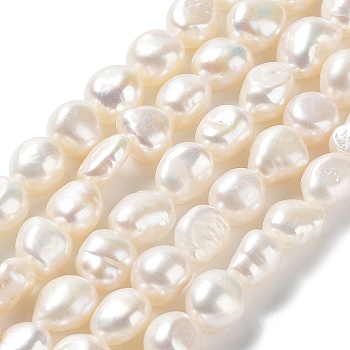 Natural Cultured Freshwater Pearl Beads Strands, Two Side Polished, Grade 7A, Seashell Color, 9~10x9~10x7~8mm, Hole: 0.6mm, about 36~37pcs/strand, 14.96''(38~38.5cm)