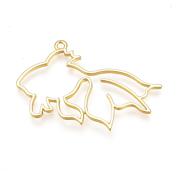 Rack Plating Alloy Open Back Bezel Pendants, For DIY UV Resin, Epoxy Resin, Pressed Flower Jewelry, Cadmium Free & Nickel Free & Lead Free, Goldfish, Real 18K Gold Plated, 35~36x59~61x2mm, Hole: 2mm
