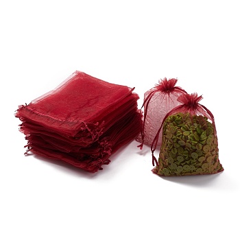 Organza Gift Bags with Drawstring, Jewelry Pouches, Wedding Party Christmas Favor Gift Bags, Dark Red, 18x13cm