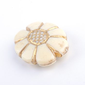 Flower Plating Acrylic Beads, Golden Metal Enlaced, Beige, 20x15.5x6.5mm, Hole: 2mm