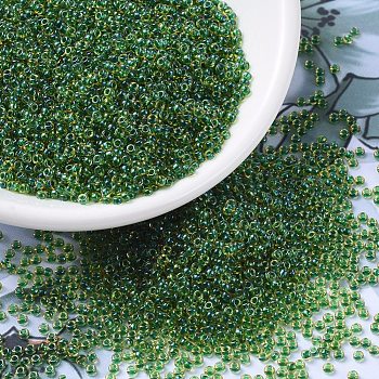MIYUKI Round Rocailles Beads, Japanese Seed Beads, (RR331) Emerald Lined Light Topaz AB, 11/0, 2x1.3mm, Hole: 0.8mm, about 5500pcs/50g