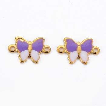 304 Stainless Steel Enamel Links Connectors, Two Tone, Butterfly, Real 16K Gold Plated, Cadmium Free & Nickel Free & Lead Free, Medium Purple, 6.5x10x1mm, Hole: 1mm