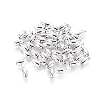 Acrylic Beads, Rice, Silver, about 3mm wide, 6mm long, hole: 1mm, 13000pcs/500g