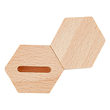 Hexagon Wood Ring Display Pedestals, Finger Ring Storage Holder, Tan, 3.05x3.8x2cm, Groove: 2.15x0.4cm