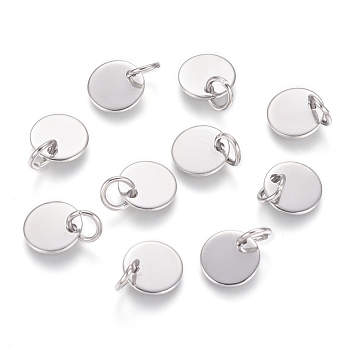 304 Stainless Steel Charms, Stamping Blank Tag, with Jump Rings, Flat Round, Stainless Steel Color, 8x0.7mm, Hole: 3.5mm
