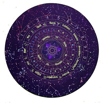 Round Eco-friendly Rubber Pendulum Altar Mats, Starry Sky Rubber Pad for Divination, 12 Constellations Tablecloth, Tarot Card Cloth, Purple, 220x3mm