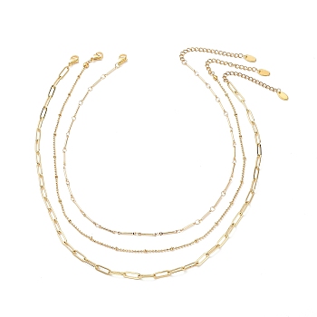 3Pcs 3 Style Brass Bar Link & Paperclip & Satellite Chain Necklaces Set for Men Women, Golden, 15.75~17.52 inch(40~44.5cm), 1Pc/style