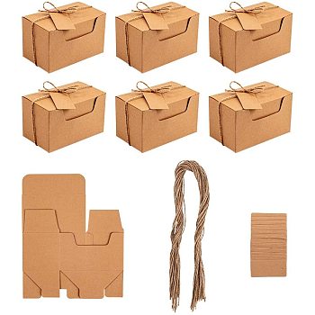 Kraft Paper Gift Box, Wedding Decoration, Baby Shower Candy Packaging Box, Cartons Chocolate Wedding Party Gifts For Guests, with Hemp Rope, BurlyWood, 10x6x6cm, Rope: about 54.3x1cm, Tap: 5x2.4cm