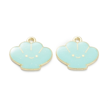 Alloy Enamel Pendants, for DIY Accessories, Shell Shape, Light Gold, Lead Free & Cadmium Free, Pale Turquoise, 18x20x2mm, Hole: 1.8mm