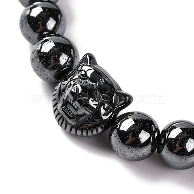 Round & Tiger Head Synthetic Non-magnetic Hematite Beaded Stretch Bracelets for Women(BJEW-Q345-03)-2