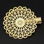 Iron Hair Clip, with Brass Flower Tray, Golden, 38x39~45mm(PHAR-B015-G)