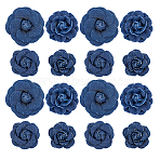 16Pcs 4 Styles Denim Cloth Flowers, Jean Fabric Camelia, Sewing Ornaments, DIY Costume Accessories, Marine Blue, 35~78x34~75x14~22mm, 4pcs/style(DIY-FH0007-68B)