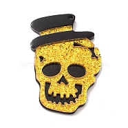 Halloween Acrylic Pendants,  with Sequins, Skull with Hat Charm, Gold, 45x30x4mm, Hole: 2mm(OACR-B007-03C)