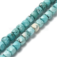 Dyed Natural Howlite Beads Strands, Faceted, Cube, Turquoise Color, 6.5~7.5x6.5~7.5x6.5~7.5mm, Hole: 1.2mm, about 57~58pcs/strand, 15.35~15.55 inch(39~39.5cm)(G-H078-C28-01)