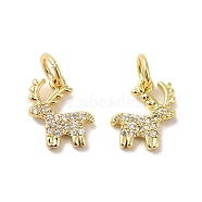 Rack Plating Brass Micro Pave Cubic Zirconia Pendants, with Jump Ring, Long-Lasting Plated, Lead Free & Cadmium Free, Deer Charm, Real 18K Gold Plated, 10.5x9x2mm, Hole: 3.5mm(KK-K377-64G)