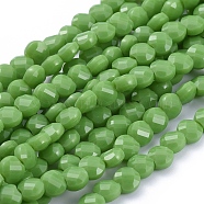Glass Beads Strands, Faceted, Flat Round, Lime Green, 6x4mm, Hole: 1.2mm, about 98pcs/Strand, 22 inch(53.5cm)(EGLA-J149-B06)