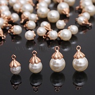 Resin Imiration Pearl Charms, with Alloy Finding, Round, Floral White, 8.5x10mm(RESI-TAC0001-99A)