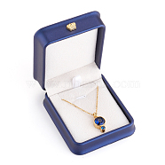 PU Leather Necklace Pendant Gift Boxes, with Golden Plated Iron Crown and Velvet Inside, for Wedding, Jewelry Storage Case, Blue, 8.4x7.2x4cm(LBOX-L005-F03)