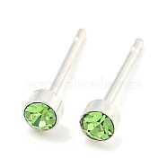 Rack Plating Brass Micro Pave Cubic Zirconia Stud Earring, Cadmium Free & Lead Free, Long-Lasting Plated, Flat Round, Light Green, 3mm(EJEW-C102-37P-04)