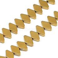 Electroplate Non-magnetic Synthetic Hematite Bead Strands, Rhombus, Golden Plated, 7x10x3mm, Hole: 1mm, about 63pcs/strand, 15.7 inch(G-Q486-13F)