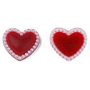 Acrylic Cabochons, with ABS Plastic Imitation Pearl Beads, Heart, Dark Red, 20.5x22x5mm(KY-N015-133A)