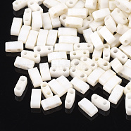2-Hole Opaque Glass Seed Beads, Rectangle, Floral White, 4.5~5.5x2x2~2.5mm, Hole: 0.5~0.8mm(SEED-S023-05A)