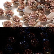 Luminous Opaque Resin Cabochons, Flower, Three Tone, Glow in the Dark, with Golden Glitter Power, Rosy Brown, 9x10x4.5mm(CRES-R458-14A-03)