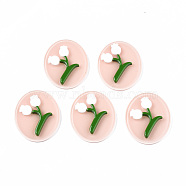 Opaque Acrylic & Resin Cabochons, Oval with Flower, Pink, 30x25x5mm(KY-Q058-025)
