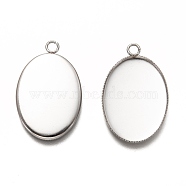 304 Stainless Steel Pendant Cabochon Settings, Plain Edge Bezel Cups, Oval, Stainless Steel Color, Tray: 25x18mm, 29.5x19x1.5mm, Hole: 2.5mm(STAS-I176-03A)
