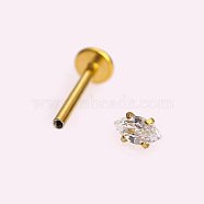 316L Stainless Steel Clear Cubic Zirconia Threadless Labret Stud, Tragus Stud, Flat Back Earring, Golden, 10mm, Pin: 1.2mm, Head: 3mm(WGB6B2D-06)