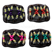 Plastic Hair Bun Maker, Stretch Double Hair Comb, with Wood Beads and Metal Findings, Mixed Color, 75x105mm(OHAR-S197-012)