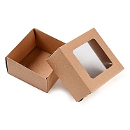 Folding Kraft Paper Cardboard Jewelry Gift Boxes, with PVC Visible Window, Square, BurlyWood, Finished Product: 10x10x5cm(CON-WH0092-25B)