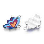 Printed Alloy Pendants, with Enamel, Butterfly, Platinum, Blue, 24.5x16x2mm, Hole: 2mm(PALLOY-R111-26A)