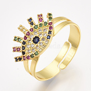 Adjustable Brass Micro Pave Cubic Zirconia Finger Rings, Eye, Colorful, Size 7, 17mm(RJEW-S044-026)