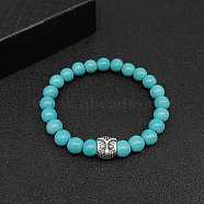 Synthetic Turquoise Stretch Bracelets for Women Men, with Tibetan Style Animals Alloy Beads, Owl, No Size(IS4293-6)