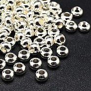 Brass Flat Round Spacer Beads, Silver, 6x4mm, Hole: 2mm(KK-M085-18S-NR)