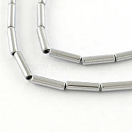 Electroplate Non-magnetic Synthetic Hematite Tube Bead Strands, Platinum Plated, 8x2mm, Hole: 1mm, about 51pcs/strand, 15.9 inch(X-G-S203-10I)