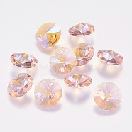 Faceted Glass Rhinestone Charms, Imitation Austrian Crystal, Cone, Light Rose, 8x4mm, Hole: 1mm(X-RGLA-F049-8mm-223PS)
