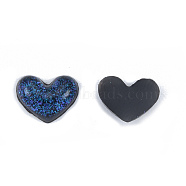 Resin Cabochons, with Glitter Powder, Heart, Prussian Blue, 6~6.5x8x2~2.5mm(CRES-N030-009-D01)